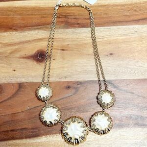 NWT Talbots gold and faux mother of pearl white stones on a gold chain necklace